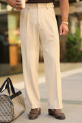 Erstklassig Hose in Beige – mit Doppelbundfalte, hohe Taille, mit seitlichem Hakenverschluss