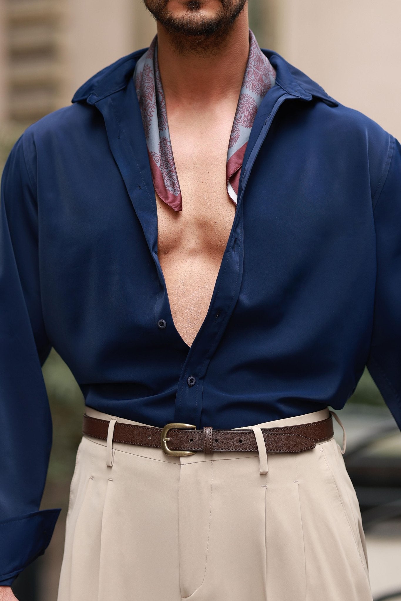 Premium Qualität Hemd in Marineblau – Baumwolle-Viskose, Relaxed Fit