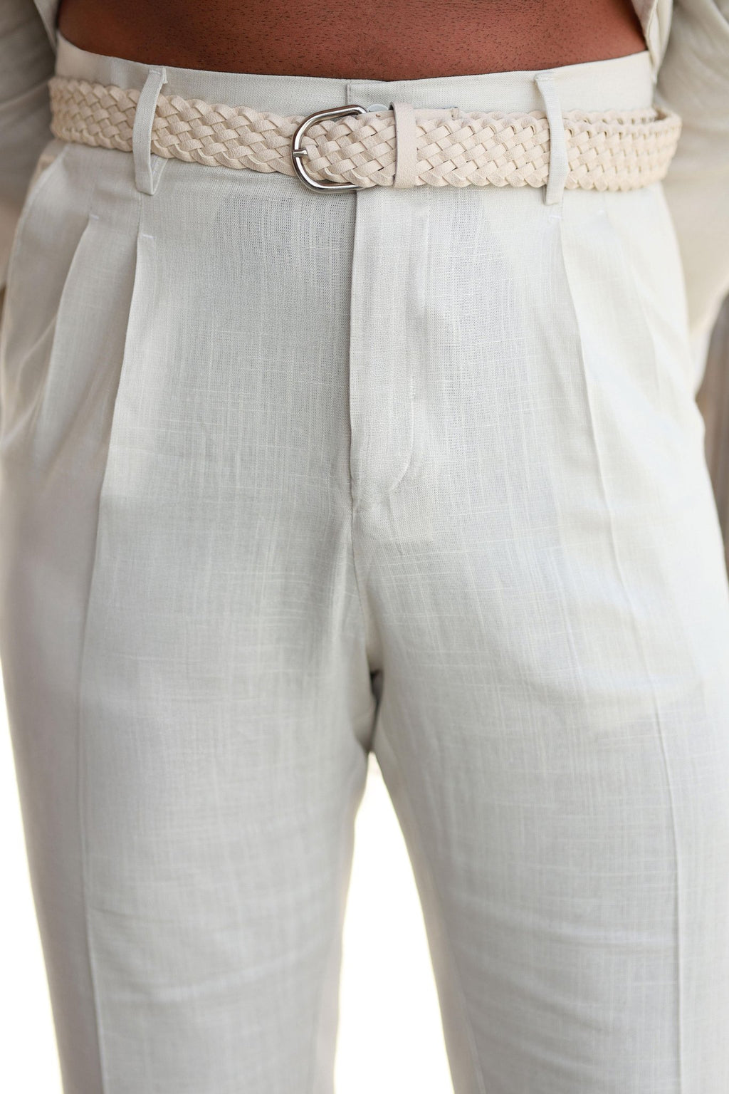 Premium Qualität Set in Stein – 70% reines Leinen / 30% Baumwolle, Regular Fit, zweireihig