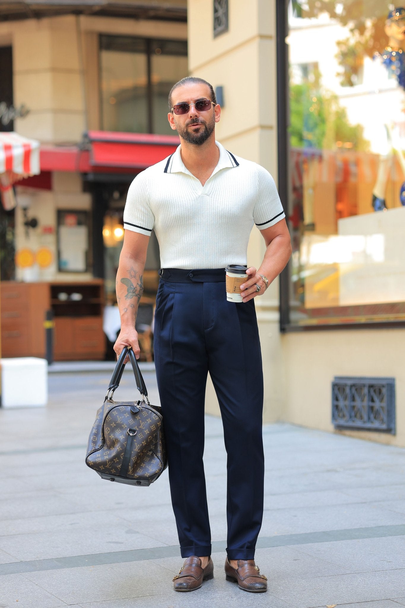 Erstklassig Hose in Marineblau – mit Doppelbundfalte, mit einzelnem Bundknopf, italienischer Stil