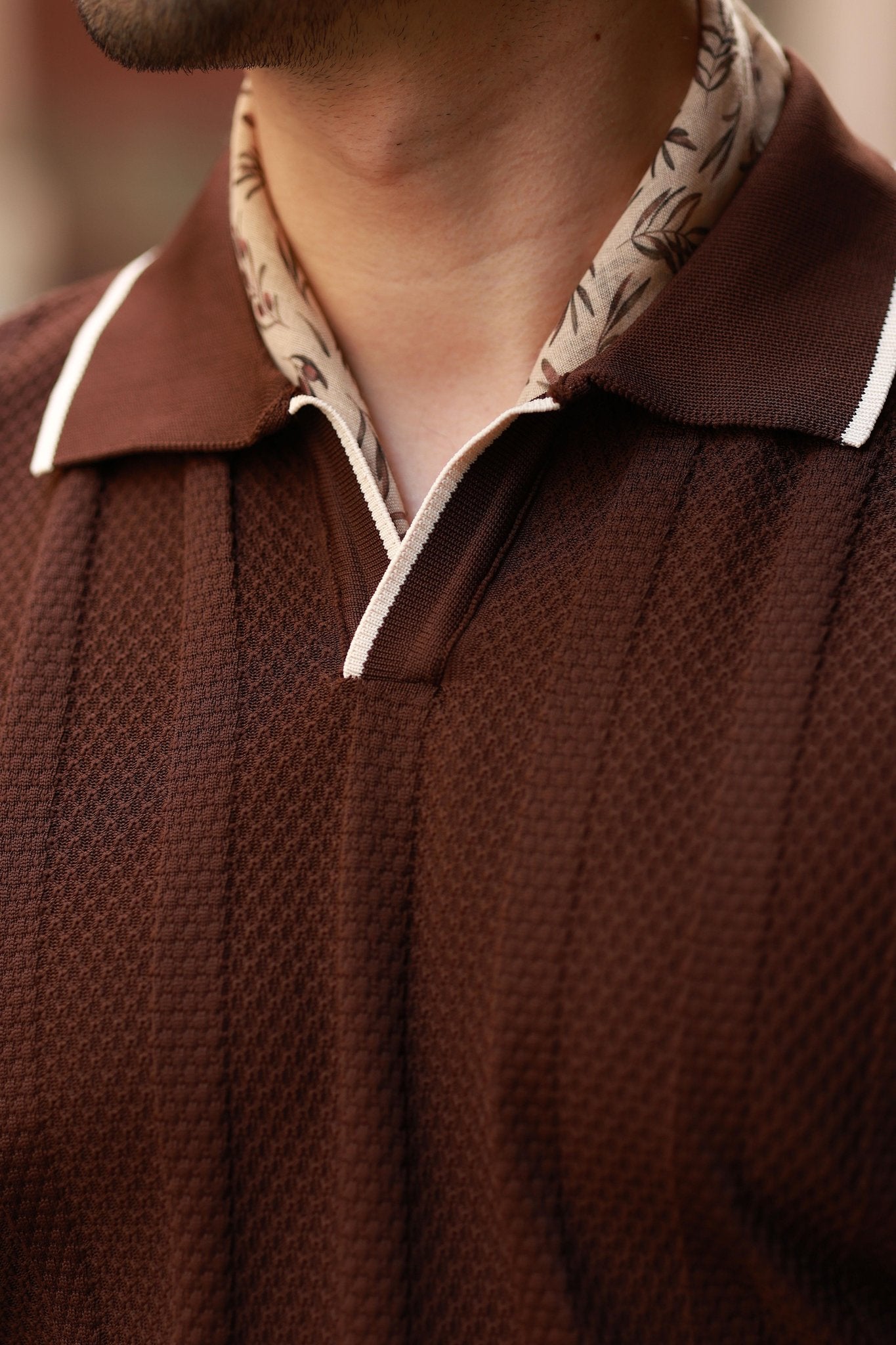 Premium Qualität Strickpullover in Braun – mit Streifendetail, Regular Fit