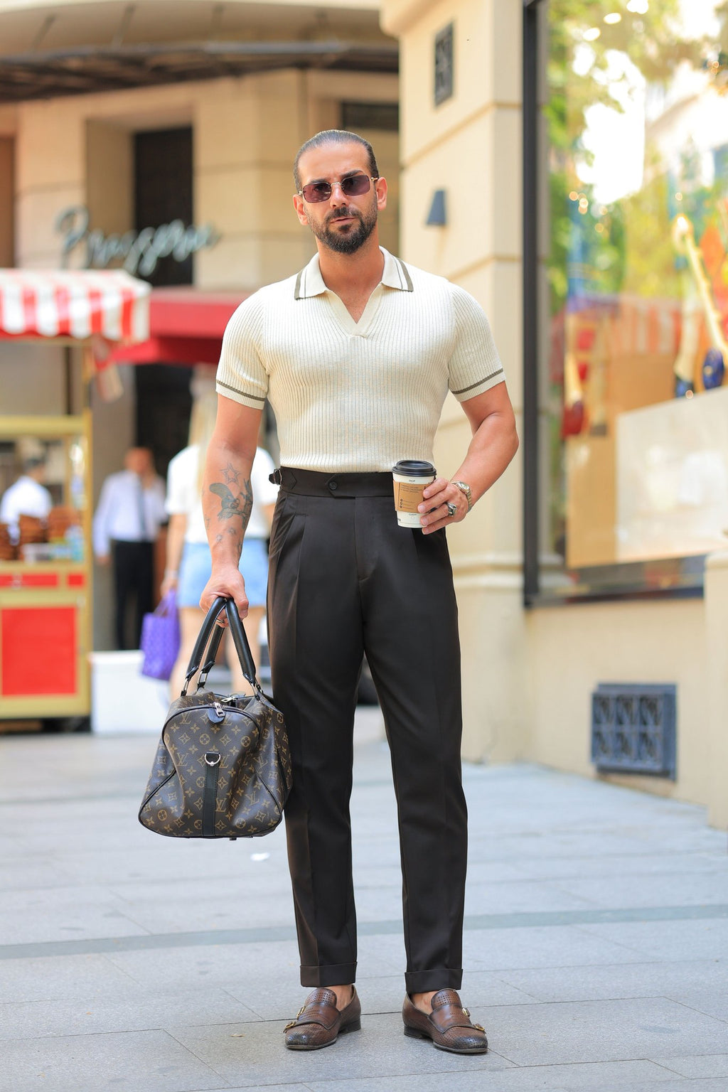 Erstklassig Hose in Braun – mit Doppelbundfalte, mit einzelnem Bundknopf, italienischer Stil