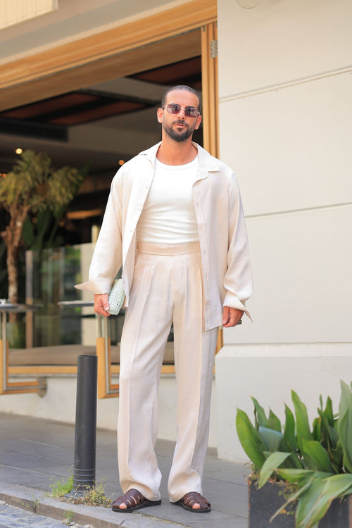 Erstklassig Hose in Beige – 70% Baumwolle / 30% Viskose, Baggy