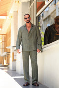 Premium Qualität Set in Khaki – 70% reines Leinen / 30% Baumwolle, Oversize
