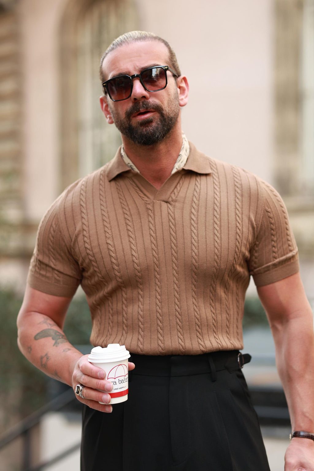 Premium Qualität Strickpullover in Braun – mit Kettenmuster, Regular Fit