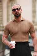 Premium Qualität Strickpullover in Braun – mit Kettenmuster, Regular Fit