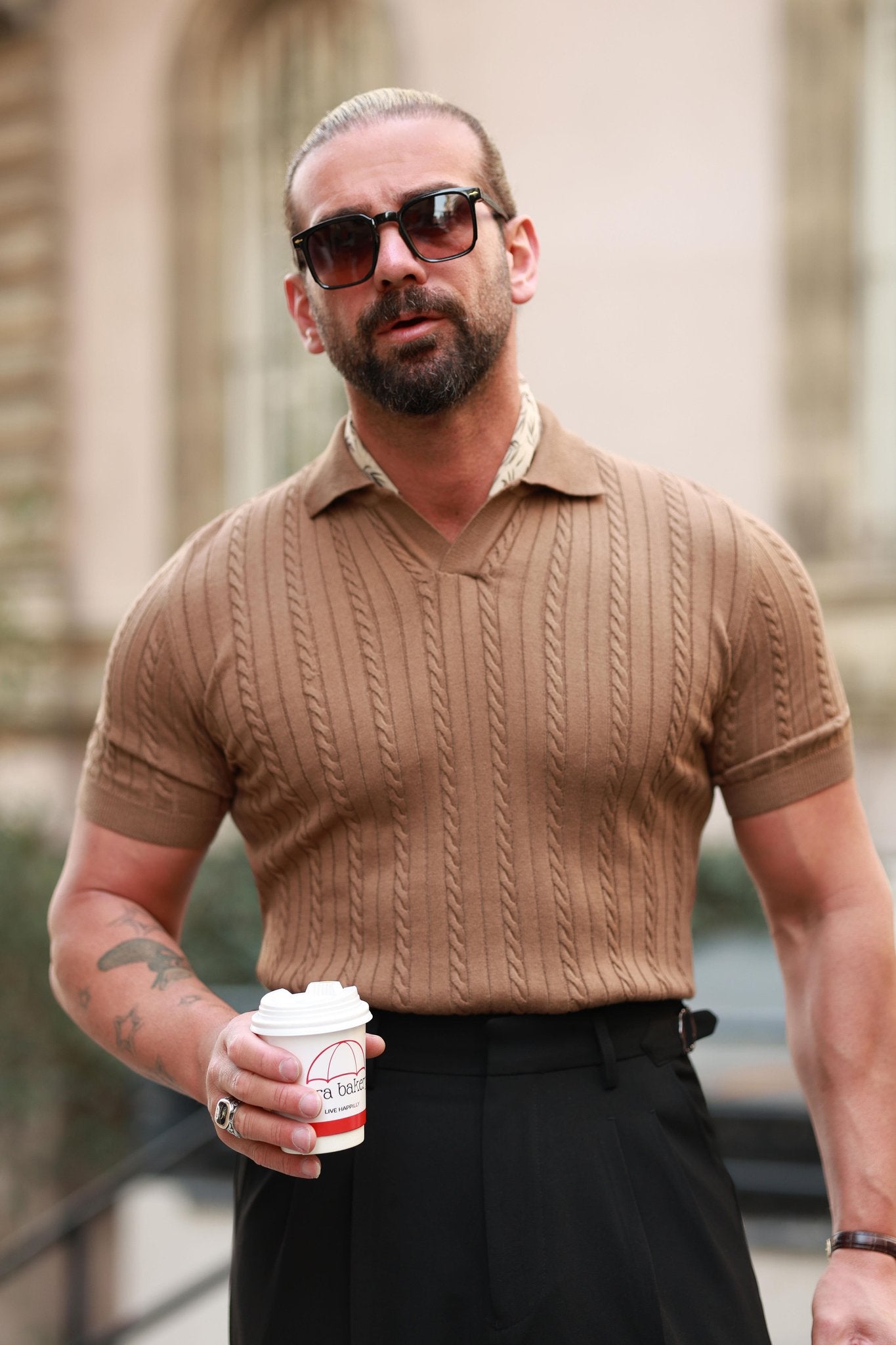 Premium Qualität Strickpullover in Braun – mit Kettenmuster, Regular Fit