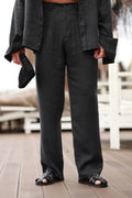 Premium Qualität Hose in Schwarz – Oversize, mit Jacquardmuster, sommerlich, leger