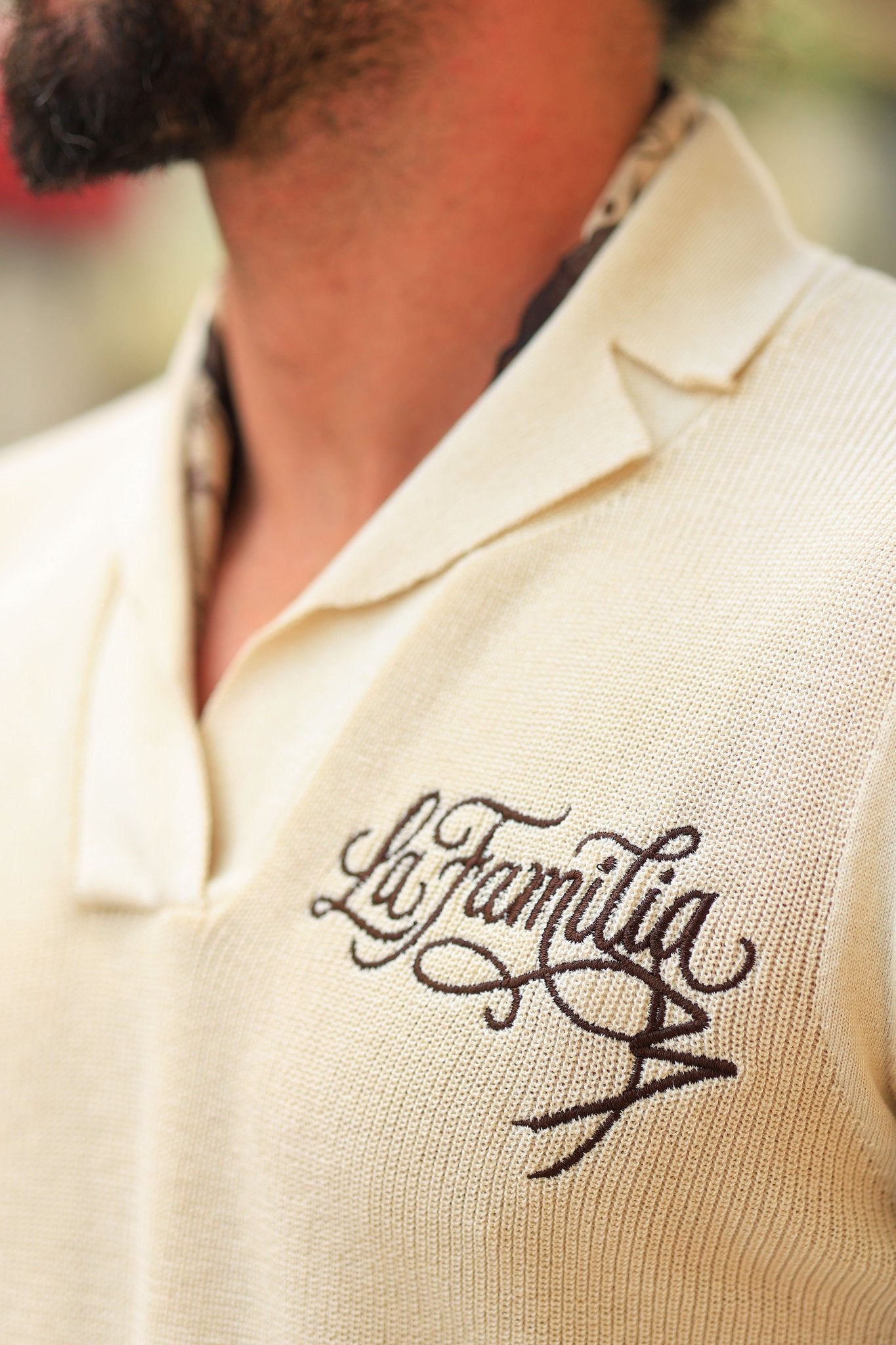 Strickpullover in Beige – 100% reine Baumwolle, moderner offener Kragen mit Stickerei, Regular Fit