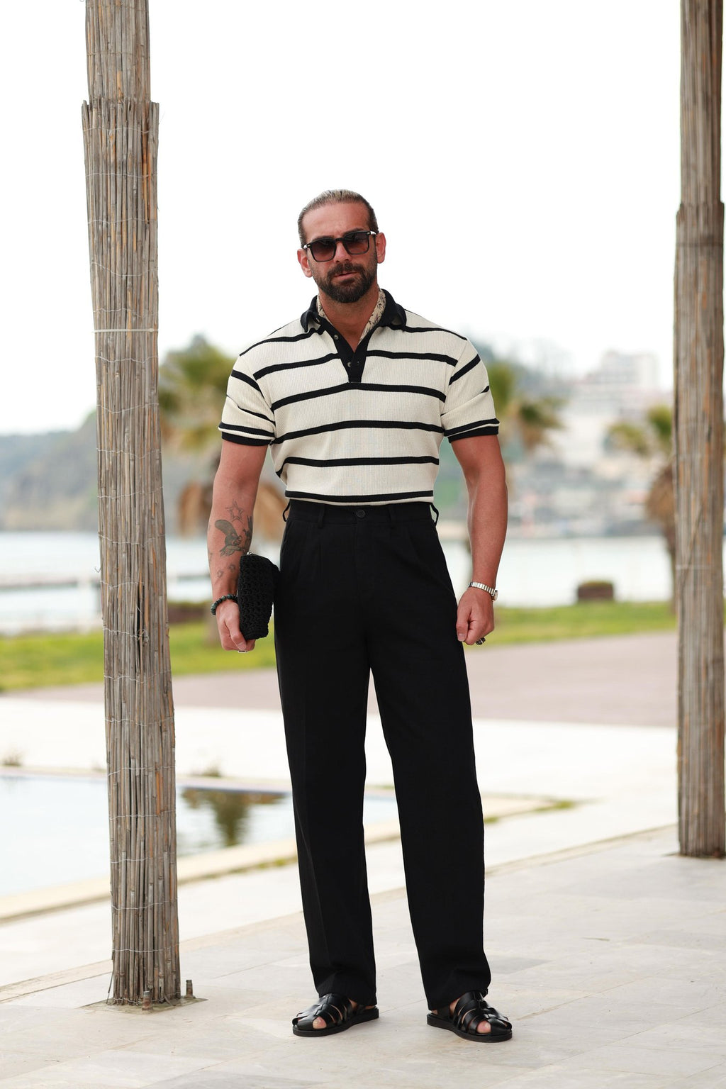 Premium Qualität Hose in Schwarz – 70% reines Leinen / 30% Baumwolle, mit Doppelbundfalte, Baggy