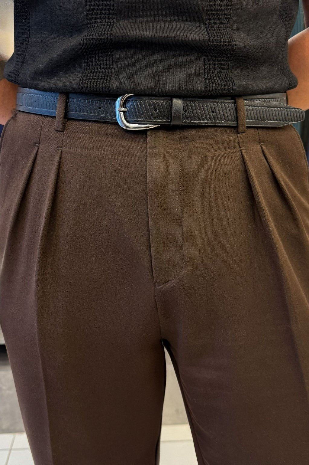 Siena Gürtel in Schwarz – Leder, strukturiert