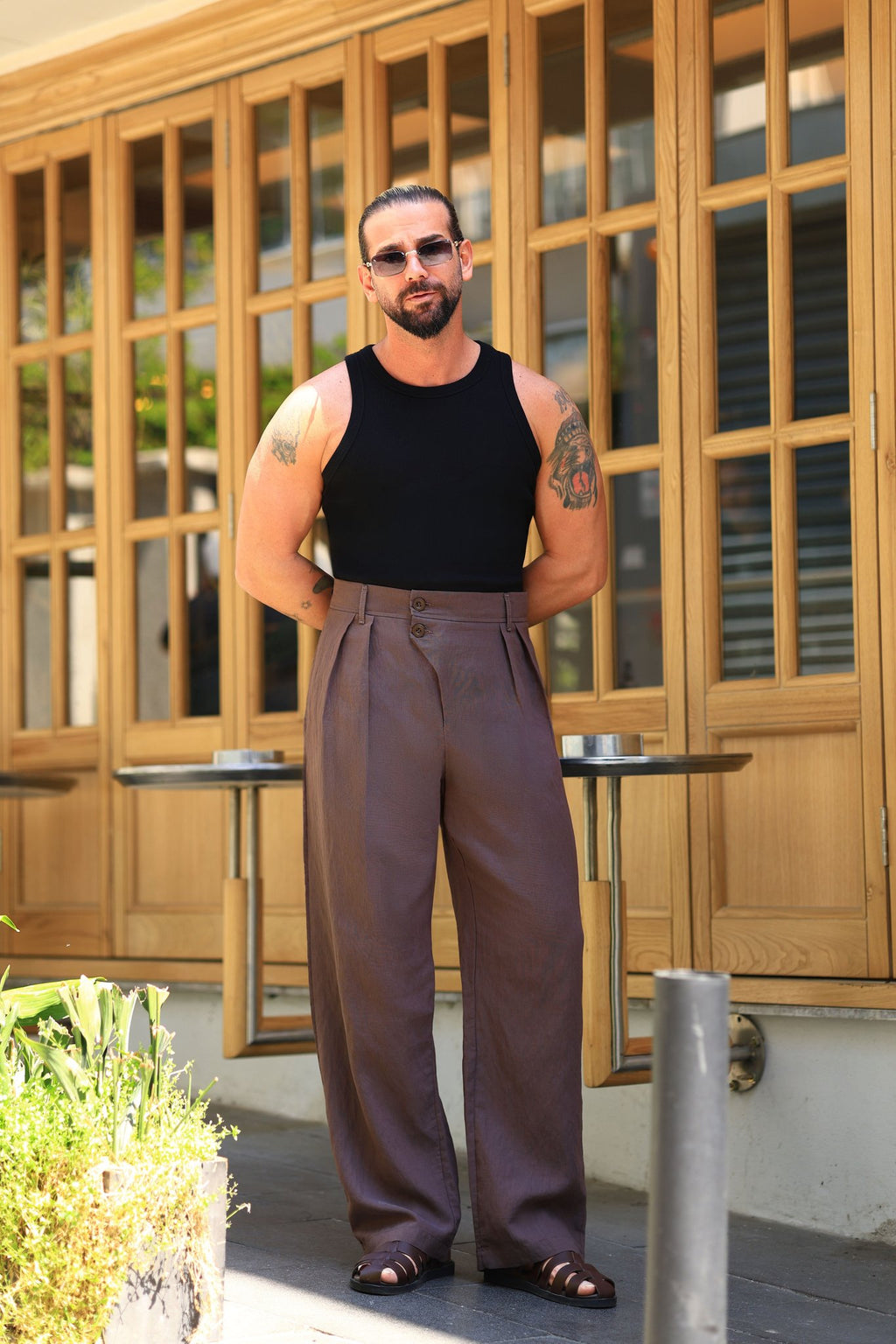 Premium Qualität Hose in Braun – 70% Baumwolle / 30% Leinen, italienischer Stil