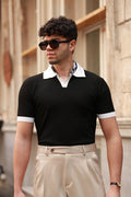 Premium Qualität Strickpullover in Schwarz – italienischer Kragen, Regular Fit