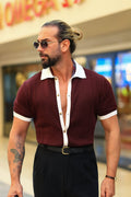 Premium Qualität Strickpullover in Bordeaux – italienischer Stil, mit Knöpfen, Regular Fit