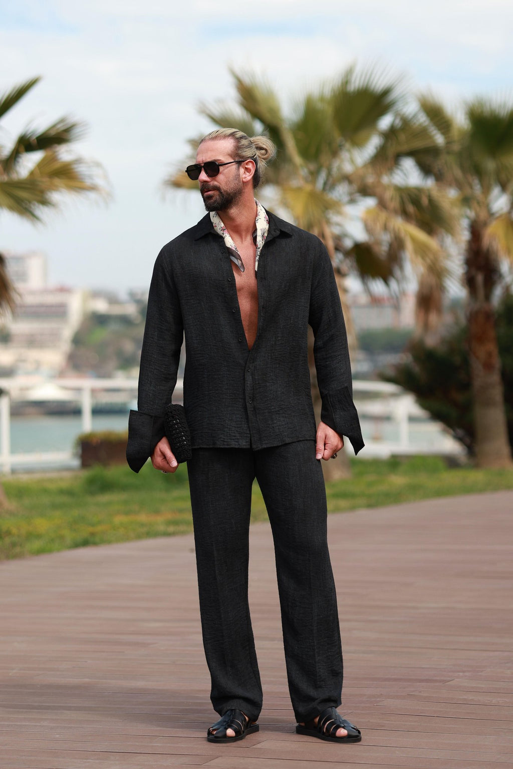 Premium Qualität Set in Schwarz – 70% reines Leinen / 30% Baumwolle, Oversize