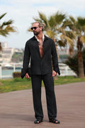 Premium Qualität Set in Schwarz – 70% reines Leinen / 30% Baumwolle, Oversize
