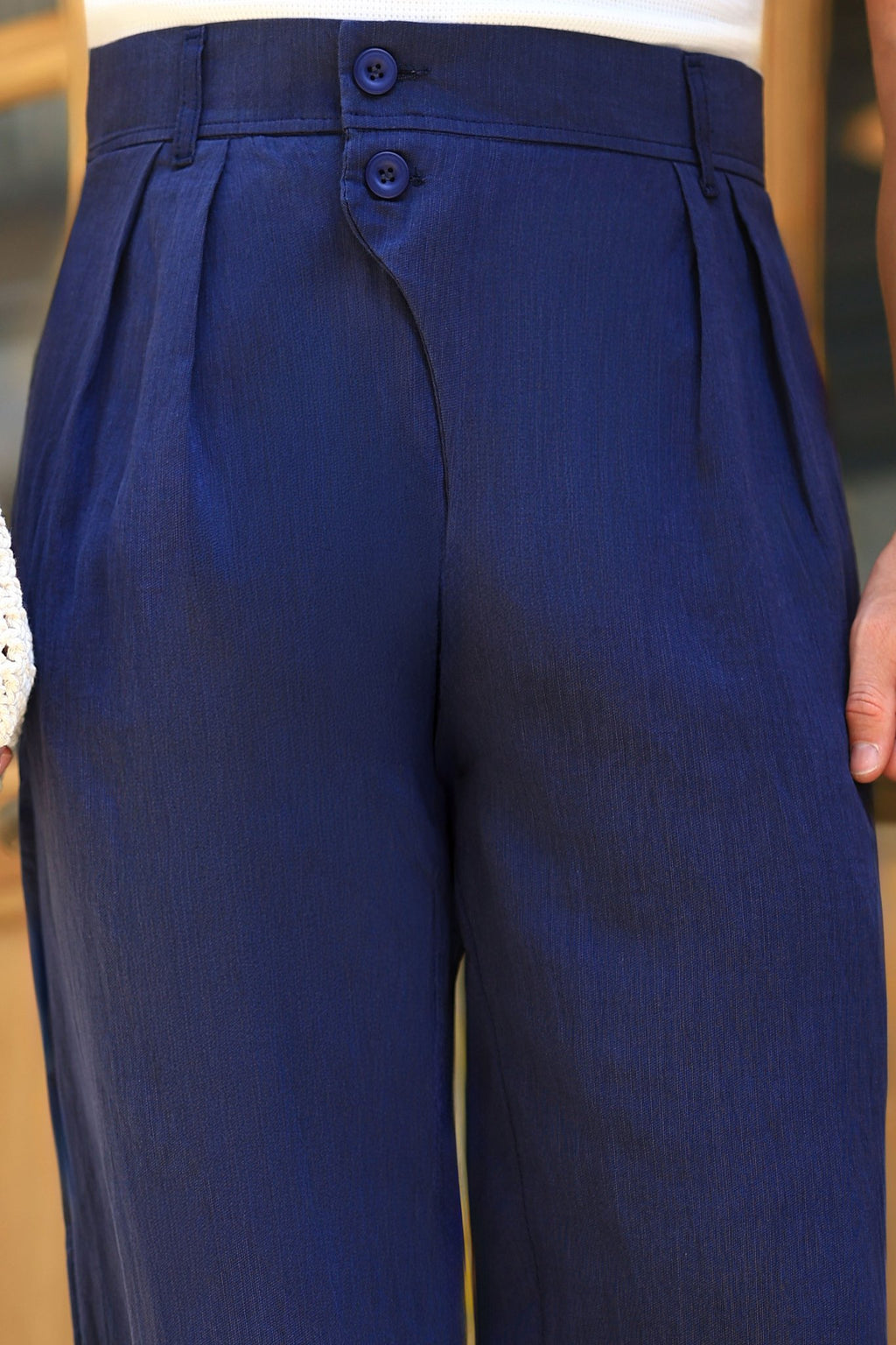 Premium Qualität Hose in Marineblau – 70% Baumwolle / 30% Leinen, italienischer Stil