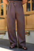 Premium Qualität Hose in Braun – 70% Baumwolle / 30% Leinen, italienischer Stil