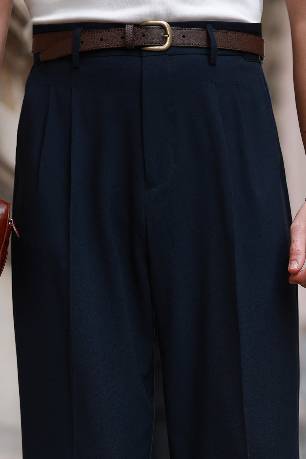 Erstklassig Hose in Marineblau – mit Doppelbundfalte, hohe Taille, mit seitlichem Hakenverschluss