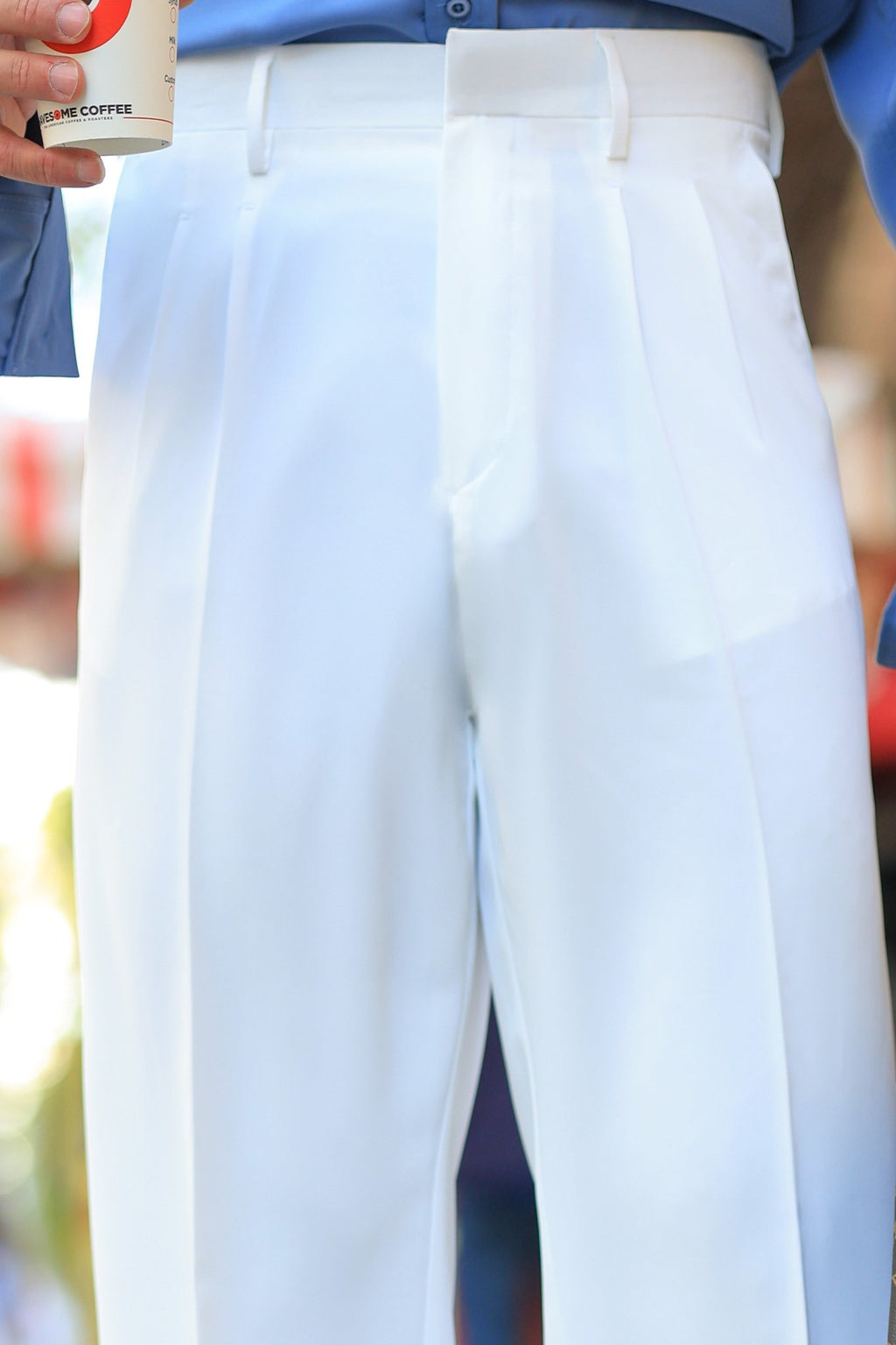 Baggy-Hose in Ecru – Baumwolle-Viskose, mit Doppelbundfalte, Oversize