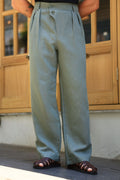 Premium Qualität Hose in Grün – 70% Baumwolle / 30% Leinen, italienischer Stil