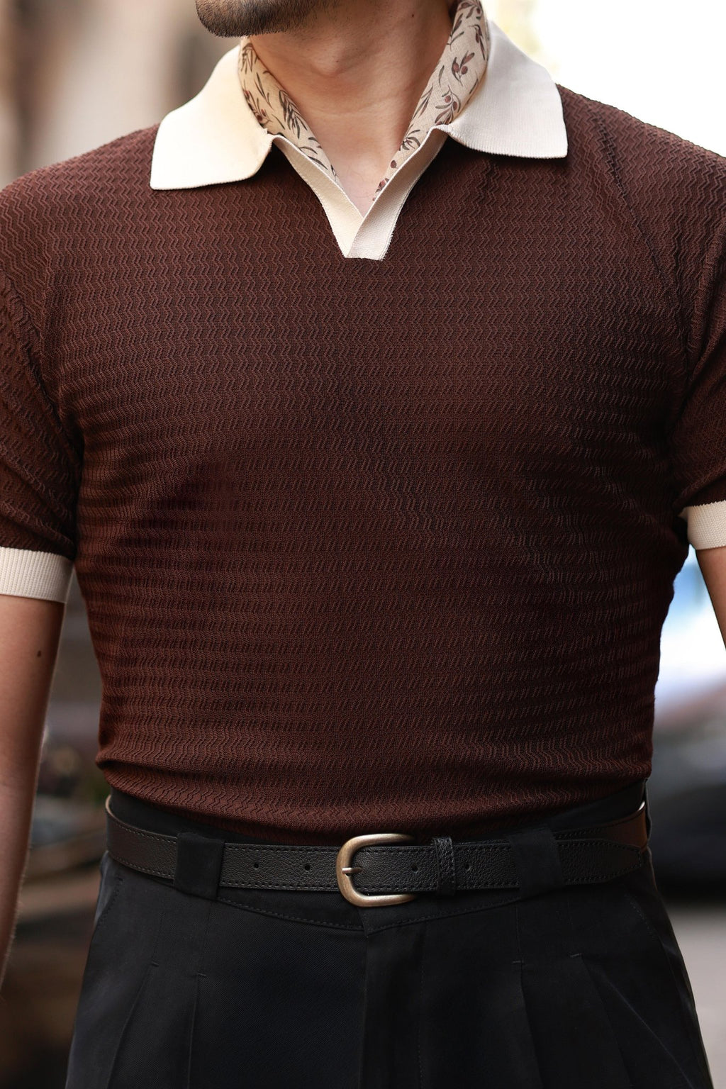 Premium Qualität Strickpullover in Braun – italienischer Kragen, Regular Fit