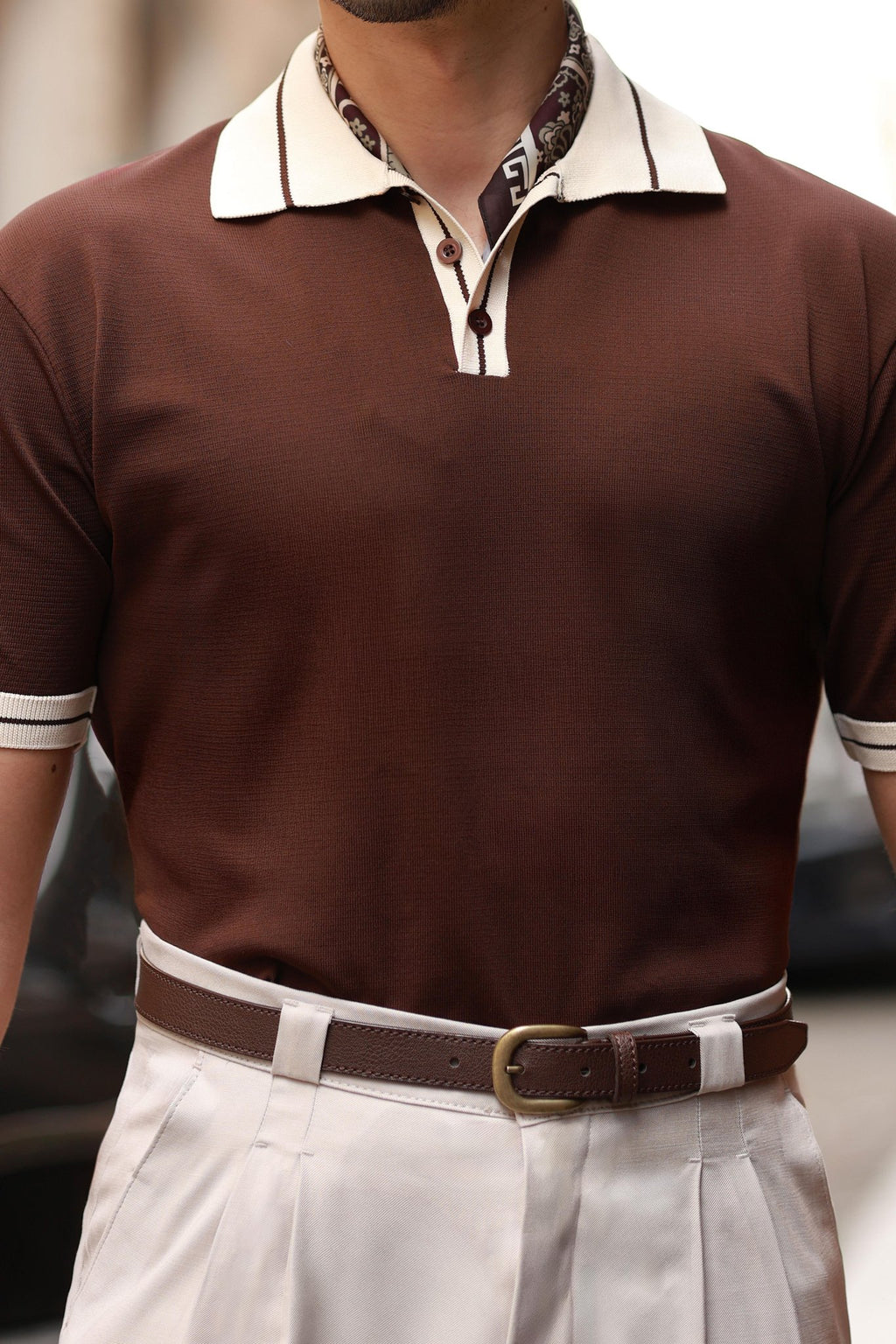 Premium Qualität Strickpullover in Braun – mit Kragendetail, Regular Fit