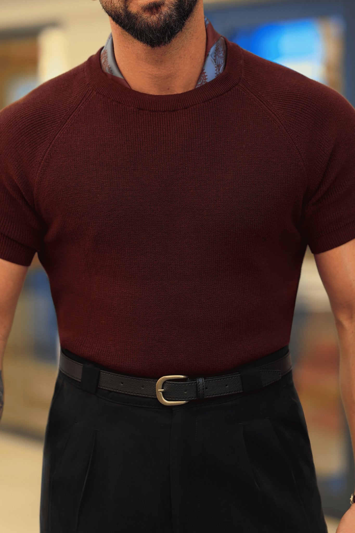 Strickpullover in Bordeaux – 100% reine Baumwolle, Rundhalsausschnitt, Regular Fit