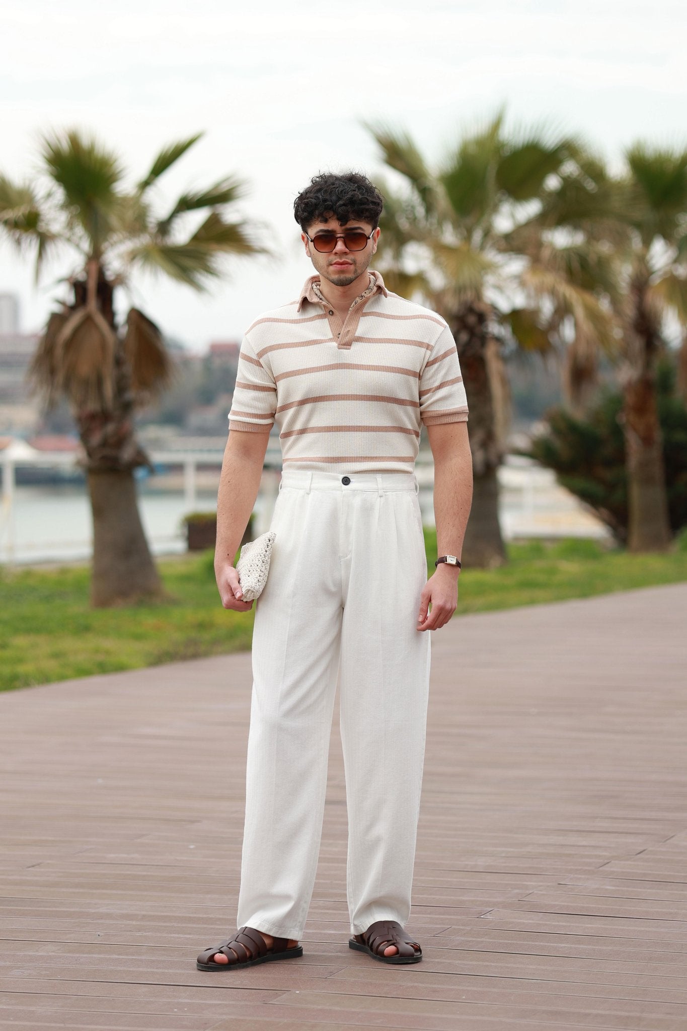Premium Qualität Hose in Ecru – 70% reines Leinen / 30% Baumwolle, mit Doppelbundfalte, Baggy